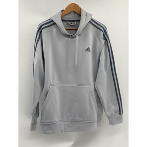 Adidas Hoodie Sweatshirt Pullover Men Large Gray 3 Stripe Climawarm Fleece Lined